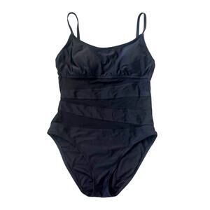 Shade & Shore Black Sheer Panel One-Piece Bathing Suit Womens Size L